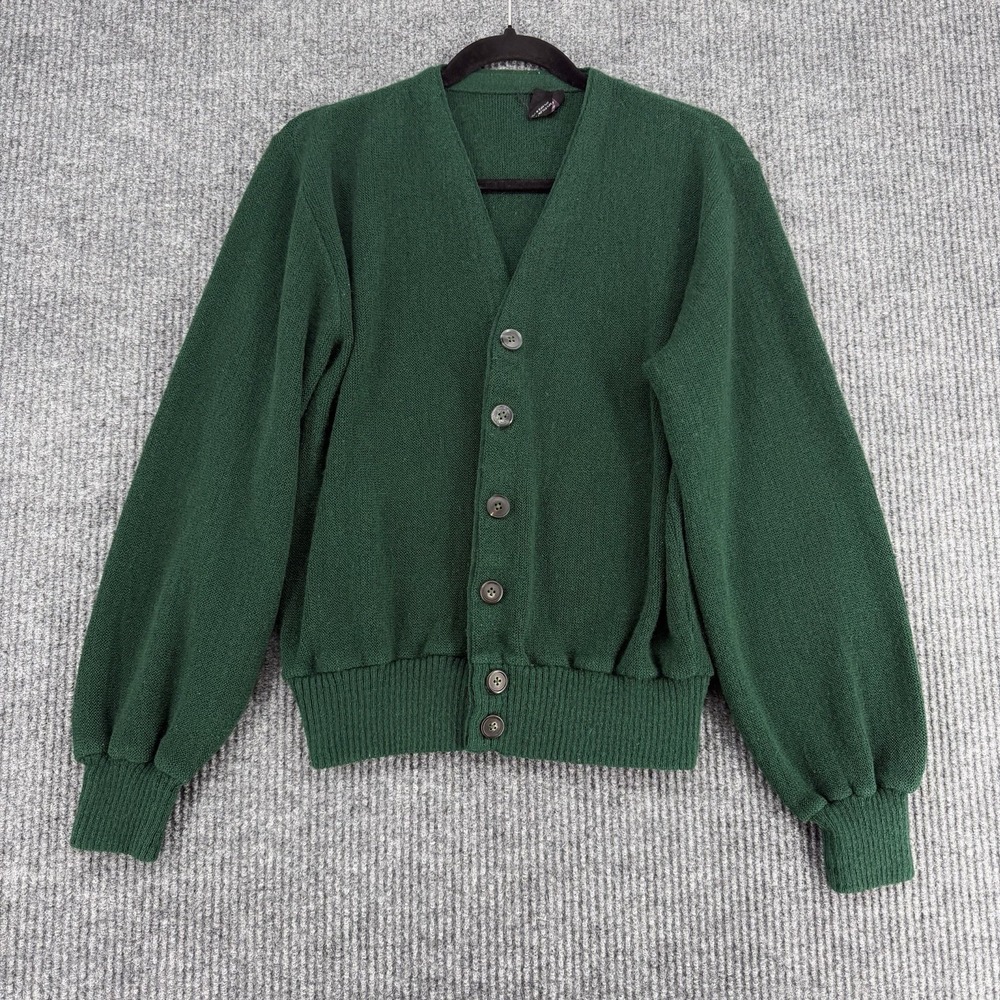 Vintage 60s Mohair Orlon Cardigan Kurt Cobain Grunge Sweater Green Medium USA